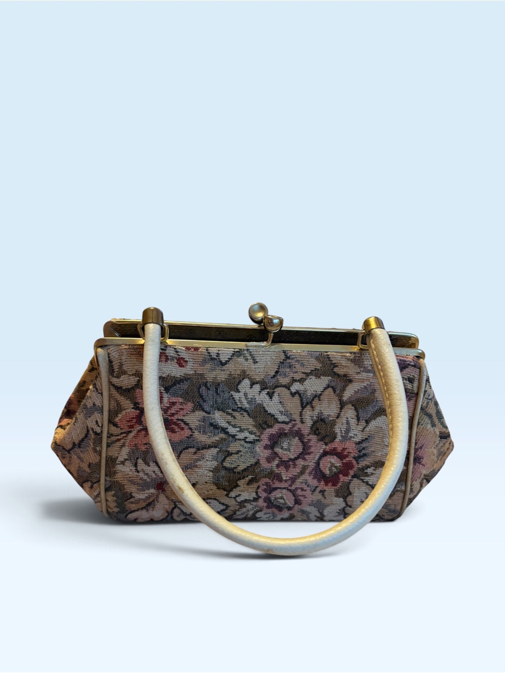 Vintage Floral Tapestry Handbag with Ivory Handles